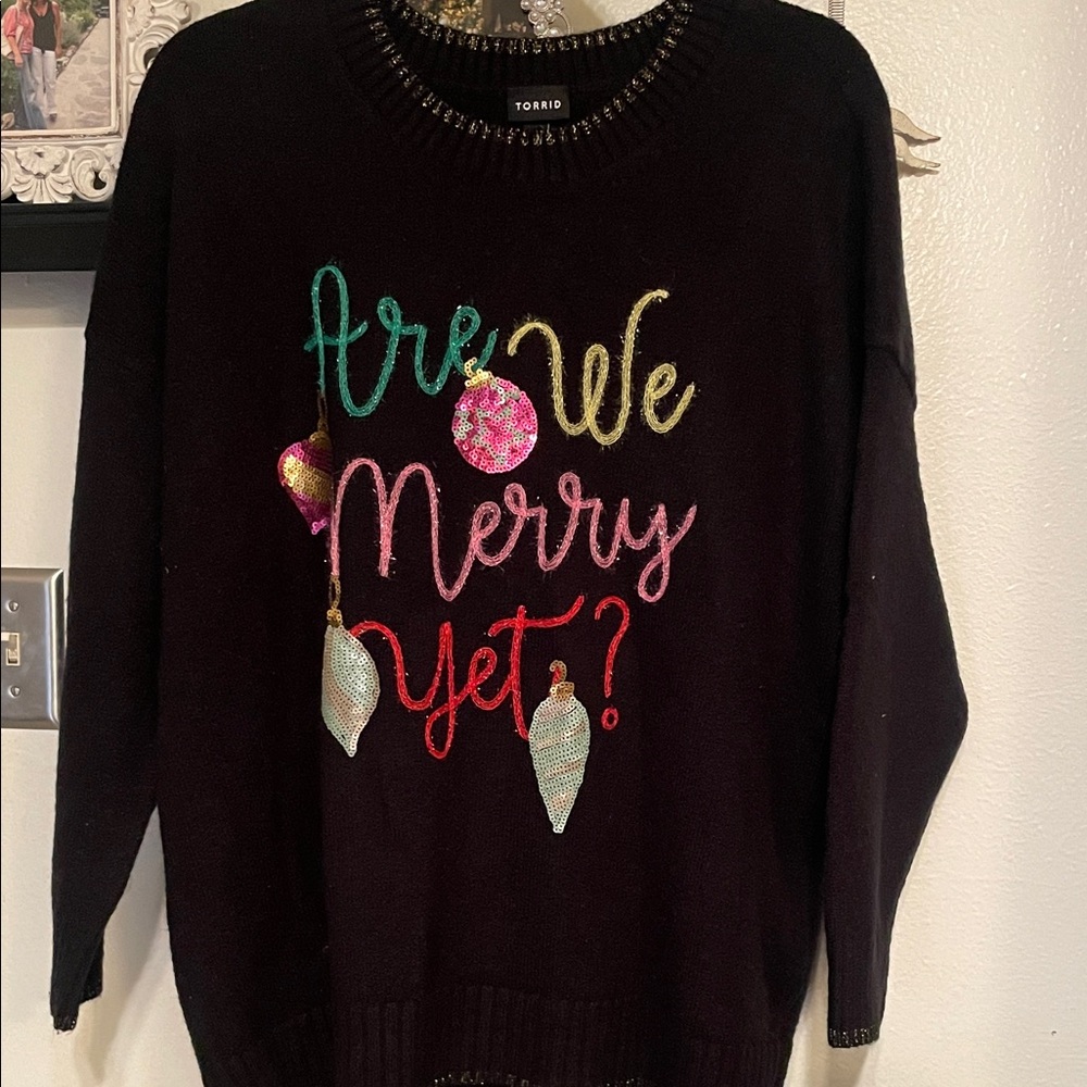 Torrid Black Festive Sweater with Colorful Embroidery